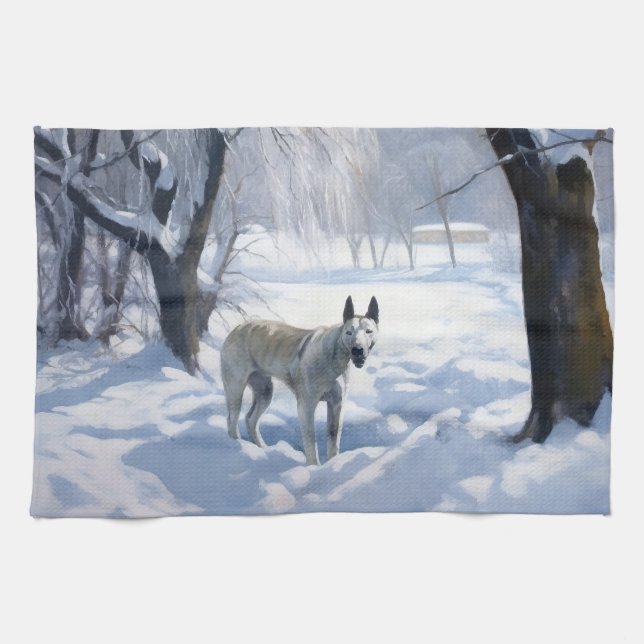 Bull Terrier Let It Snow Christmas  Tea Towel (Horizontal)