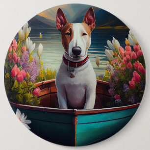 Bull Terrier on a Paddle: A Scenic Adventure 6 Cm Round Badge