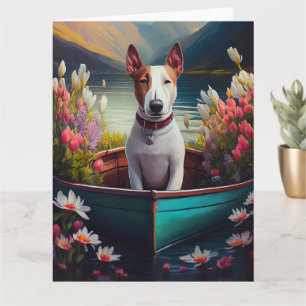 Bull Terrier on a Paddle: A Scenic Adventure Card