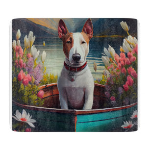 Bull Terrier on a Paddle: A Scenic Adventure Cutting Board