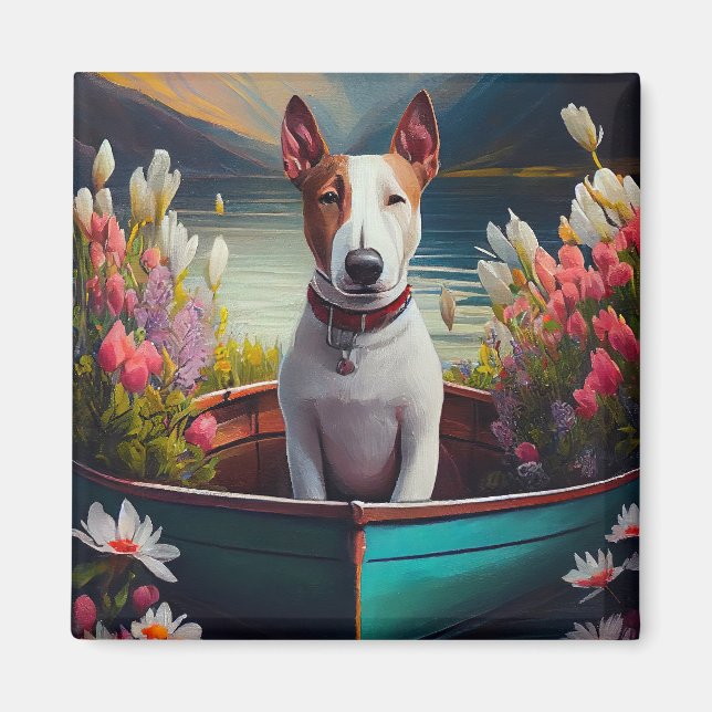 Bull Terrier on a Paddle: A Scenic Adventure Magnet (Front)