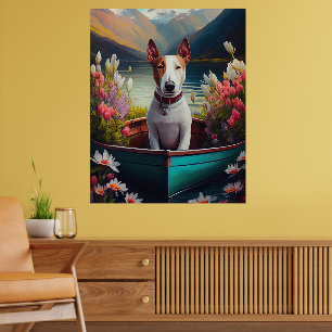 Bull Terrier on a Paddle: A Scenic Adventure Poster