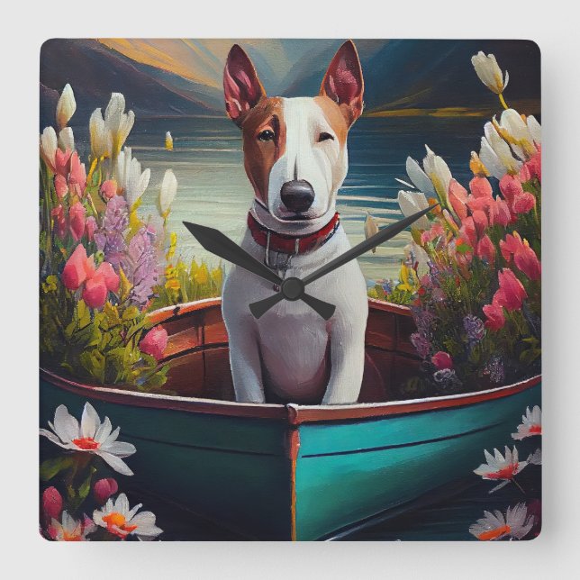 Bull Terrier on a Paddle: A Scenic Adventure Square Wall Clock (Front)