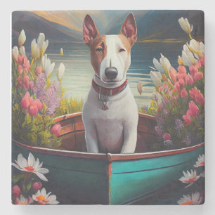 Bull Terrier on a Paddle: A Scenic Adventure Stone Coaster