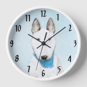 Bull Terrier Painting - Cute Original Dog Art Clock