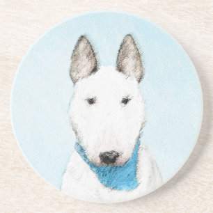 Bull Terrier Painting - Cute Original Dog Art Coaster