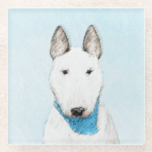 Bull Terrier Painting - Cute Original Dog Art Glass Coaster