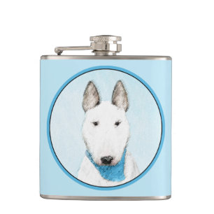 Bull Terrier Painting - Cute Original Dog Art Hip Flask