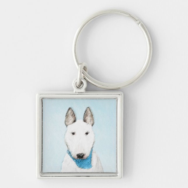 Bull Terrier Painting - Cute Original Dog Art Key Ring (Front)