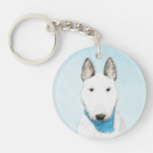 Bull Terrier Painting - Cute Original Dog Art Key Ring