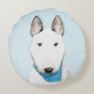 Bull Terrier Painting - Cute Original Dog Art Round Cushion