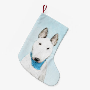 Bull Terrier Painting - Cute Original Dog Art Small Christmas Stocking