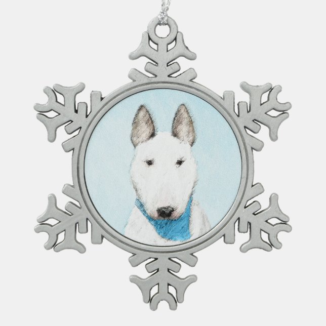Bull Terrier Painting - Cute Original Dog Art Snowflake Pewter Christmas Ornament (Front)