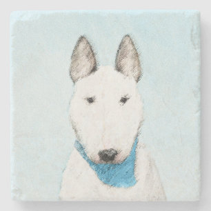 Bull Terrier Painting - Cute Original Dog Art Stone Coaster