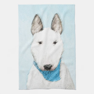 Bull Terrier Painting - Cute Original Dog Art Tea Towel
