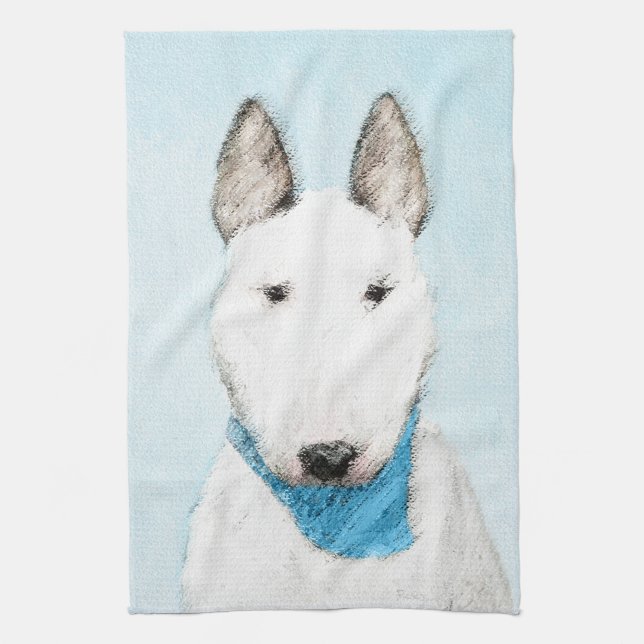 Bull Terrier Painting - Cute Original Dog Art Tea Towel (Vertical)