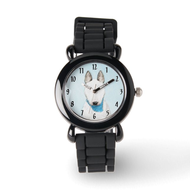 Bull Terrier Painting - Cute Original Dog Art Watch (Front)