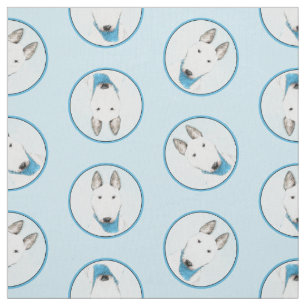 Bull Terrier Painting White English Cute Dog Art Fabric