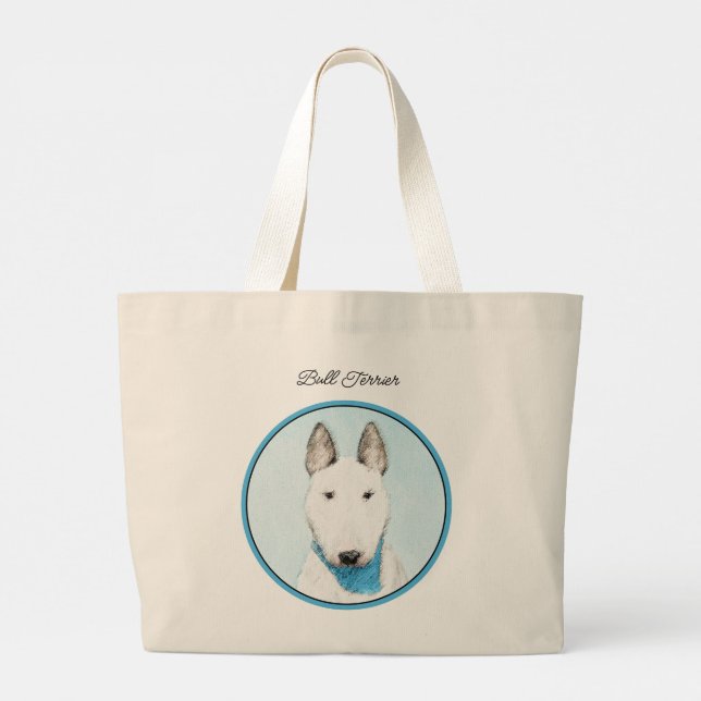 Bull Terrier Painting White English Cute Dog Art Large Tote Bag (Back)