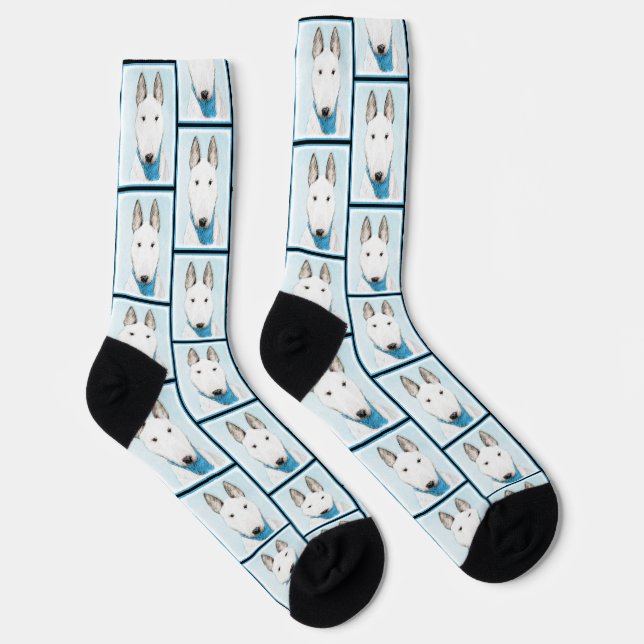 Bull Terrier Painting White English Cute Dog Art Socks (Right)