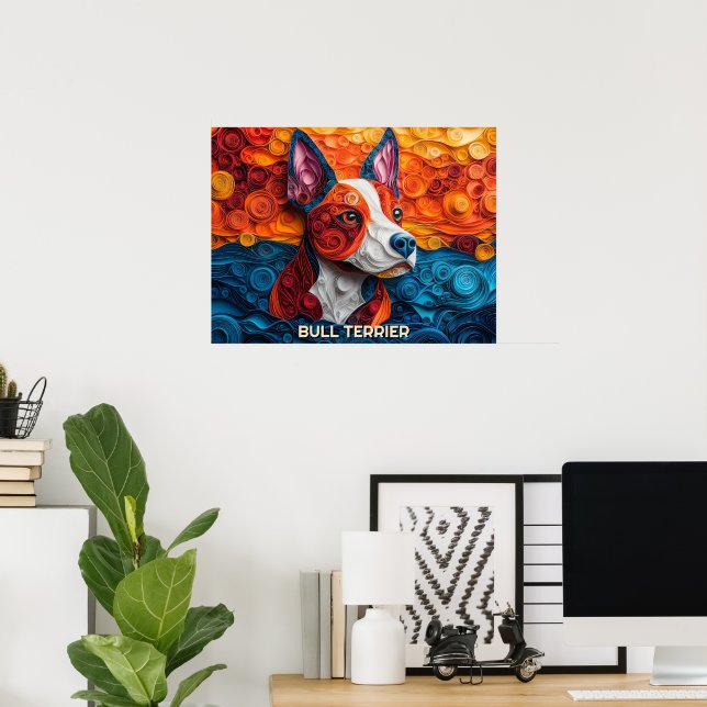 Bull Terrier Paper Quilling Art Dog Portrait Poster (Home Office)