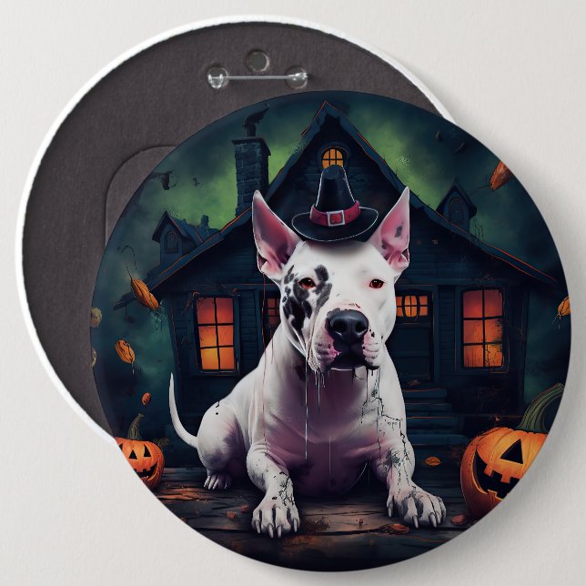 Bull Terrier Pumpkins Halloween Scary 6 Cm Round Badge (Front & Back)