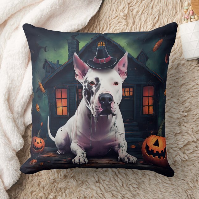 Bull Terrier Pumpkins Halloween Scary Cushion (Blanket)