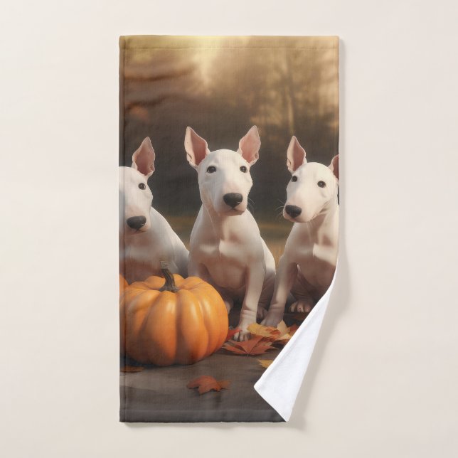 Bull Terrier Puppy Autumn Delight Pumpkin Bath Towel Set (Hand Towel)