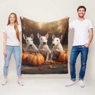Bull Terrier Puppy Autumn Delight Pumpkin Fleece Blanket