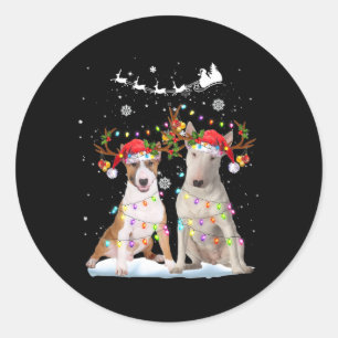 Bull Terrier Reindeer Santa Hat Xmas Lights Christ Classic Round Sticker