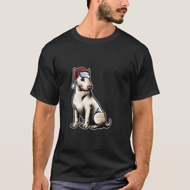 Bull Terrier Santa Claus Hat Merry Christmas Dog X T-Shirt (Front)