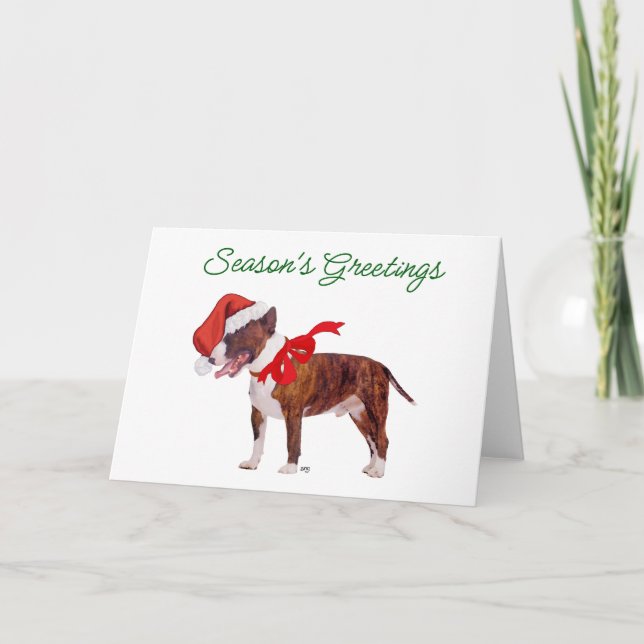 Bull Terrier Santa Holiday Card (Front)