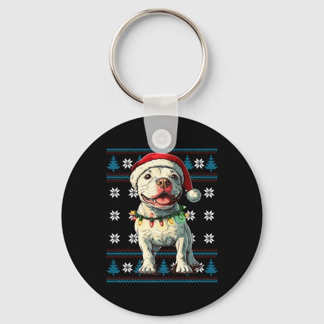 Bull Terrier Santa Xmas Tree Lights Ugly Christmas Key Ring (Front)