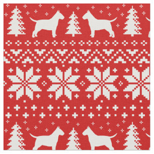 Bull Terrier Silhouettes Christmas Pattern Red Fabric