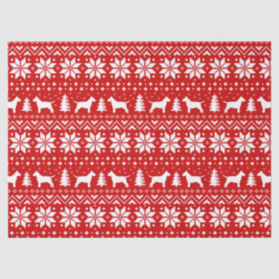 Bull Terrier Silhouettes Christmas Pattern Red Tissue Paper