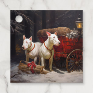 Bull Terrier Snowy Sleigh Christmas Decor Favour Tags