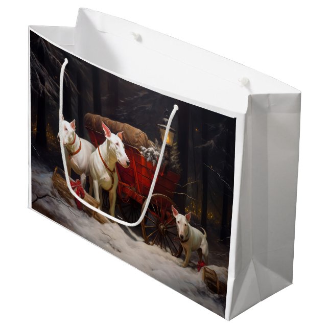 Bull Terrier Snowy Sleigh Christmas Decor  Large Gift Bag (Front Angled)