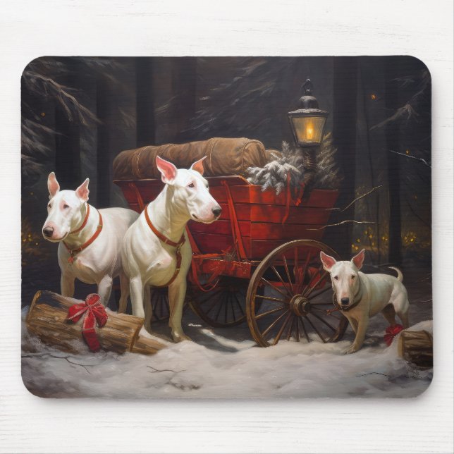 Bull Terrier Snowy Sleigh Christmas Decor Mouse Pad (Front)