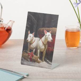 Bull Terrier Snowy Sleigh Christmas Decor Pedestal Sign