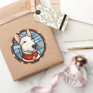 Bull Terrier Stained Glass Christmas Classic Round Sticker