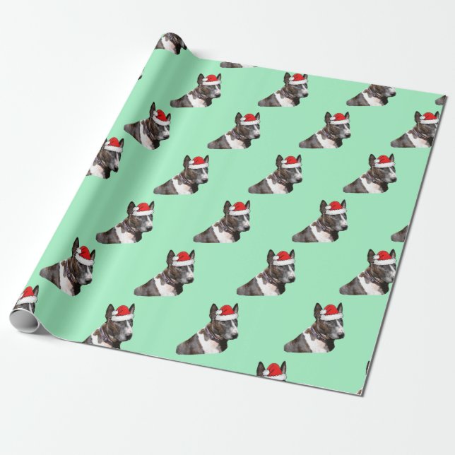 Bull Terrier wearing a Santa Hat  Wrapping Paper (Unrolled)