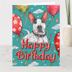 Bull Terrier with Balloons Card