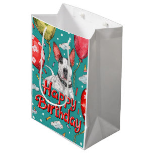Bull Terrier with Balloons  Medium Gift Bag