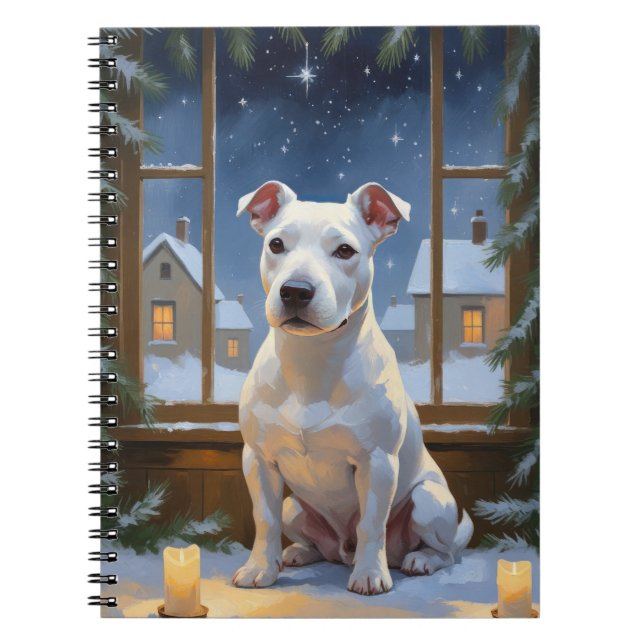 Bull Terrier with Christmas Lights Holiday Notebook (Front)