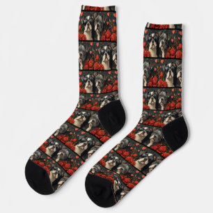 Bull Terrier With Heart Roses Valentine's Day Socks