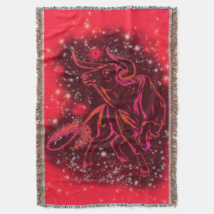 Bull Throw Blanket Running In Red Starry Night