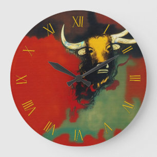 Bull with 3 horns large clock