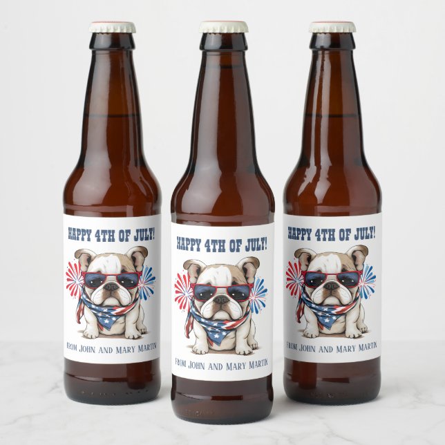 Bulldog 4th July Independence Day Red White Blue Beer Bottle Label (Bottles)