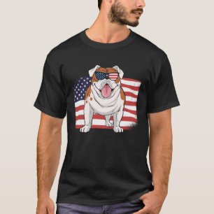 Bulldog American Flag 4th of July USA Independence T-Shirt