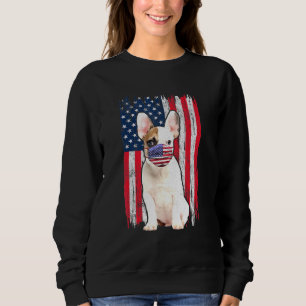 Bulldog American Flag Dog Wears Face Mask 4th Of J Sweatshirt